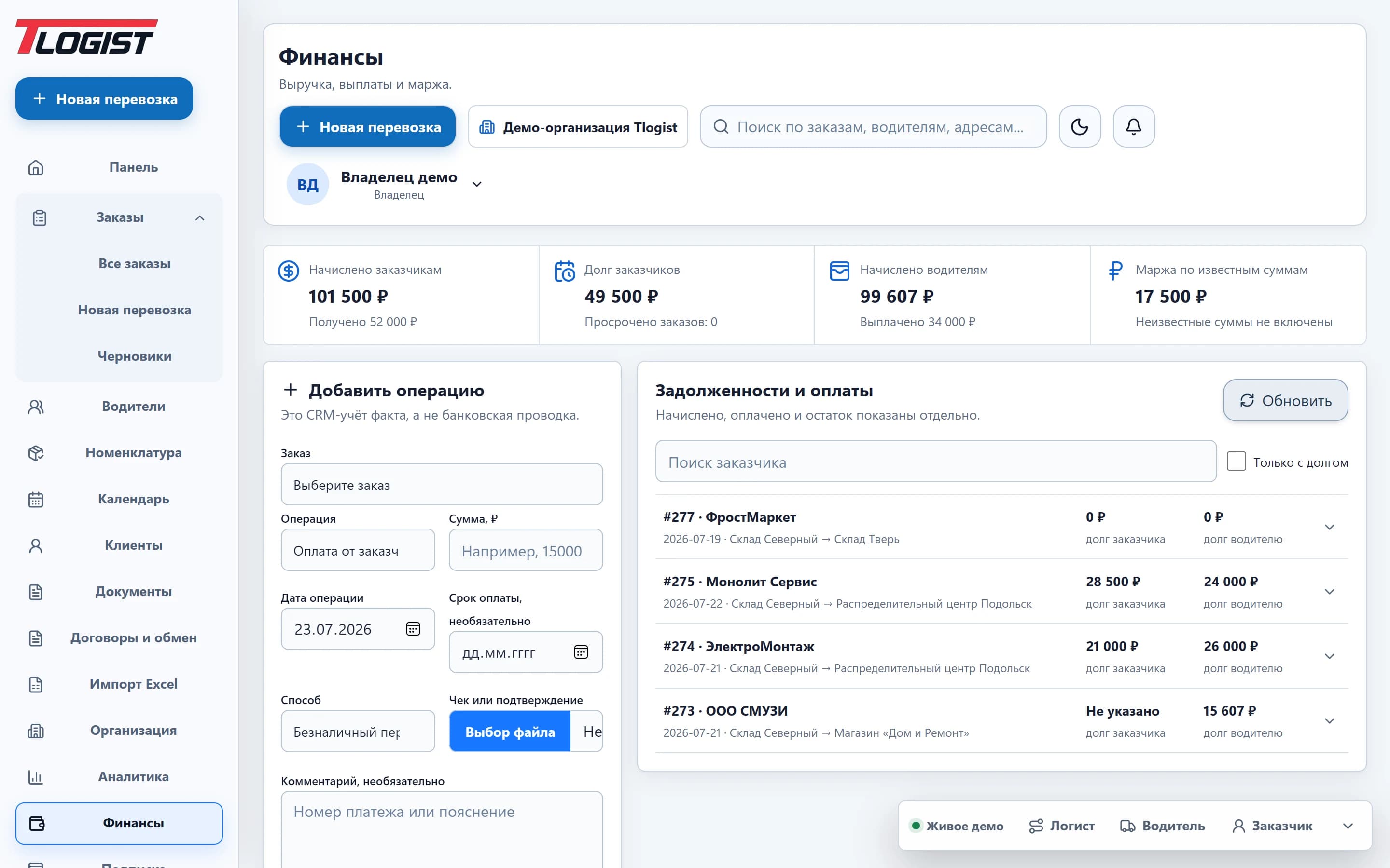 Финансовая сводка заказов, оплат и задолженностей